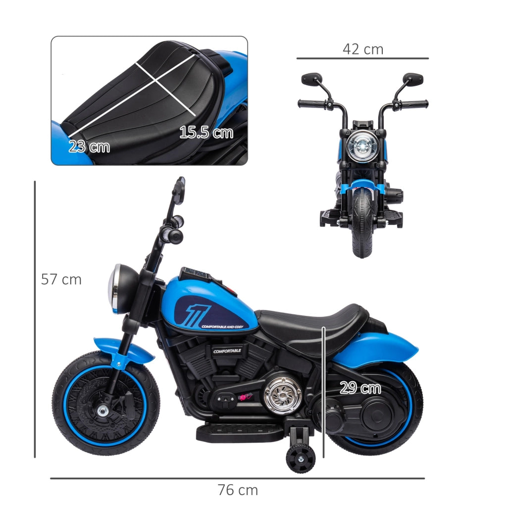 EasyComfort Moto Elettrica per Bambini 18-36 Mesi in PP e Metallo con Rotelle e Fanale, 76x42x57 cm, Blu e Nero