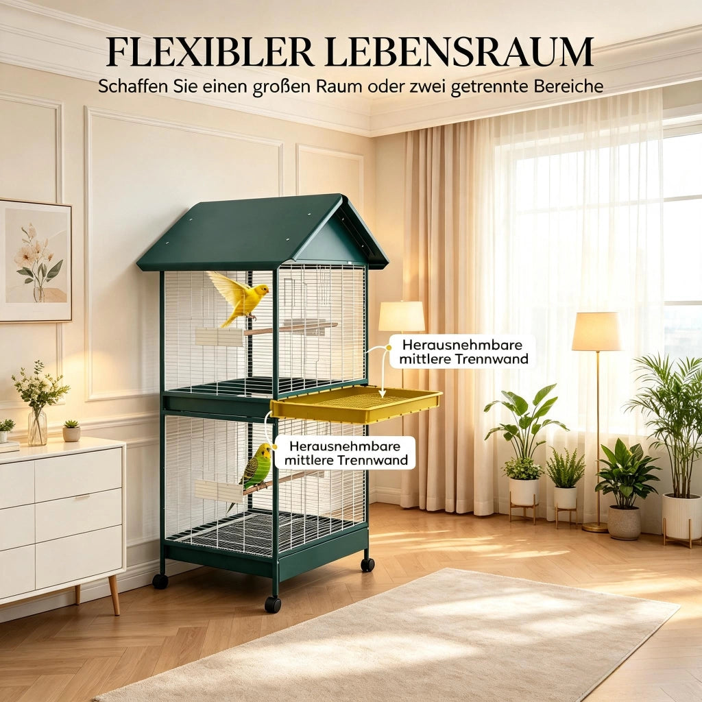 GABBIA PER UCCELLI con divisorio rimovibile 94x70x158 cm verde scuro