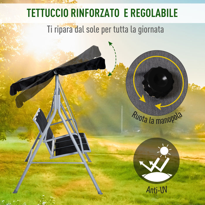 Dondolo 3 Posti da Giardino 170x110x153 cm in Acciaio Nero e Argento
