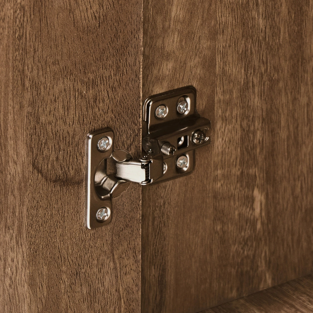 Mobile alto MDF marrone chiaro con gambe in legno di pino e 2 cassetti, design moderno