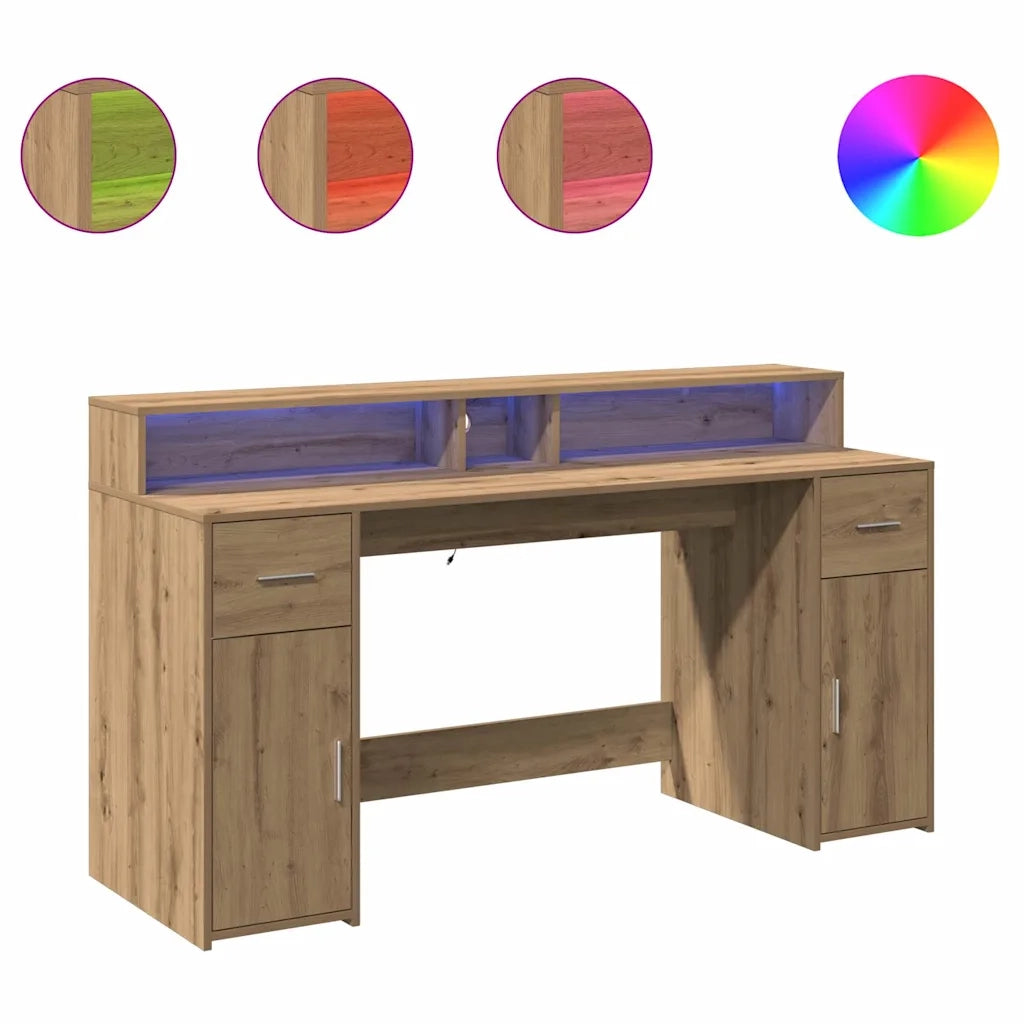 Scrivania con Luci LED Rovere 160x55x91 cm in Legno Multistrato 3309437