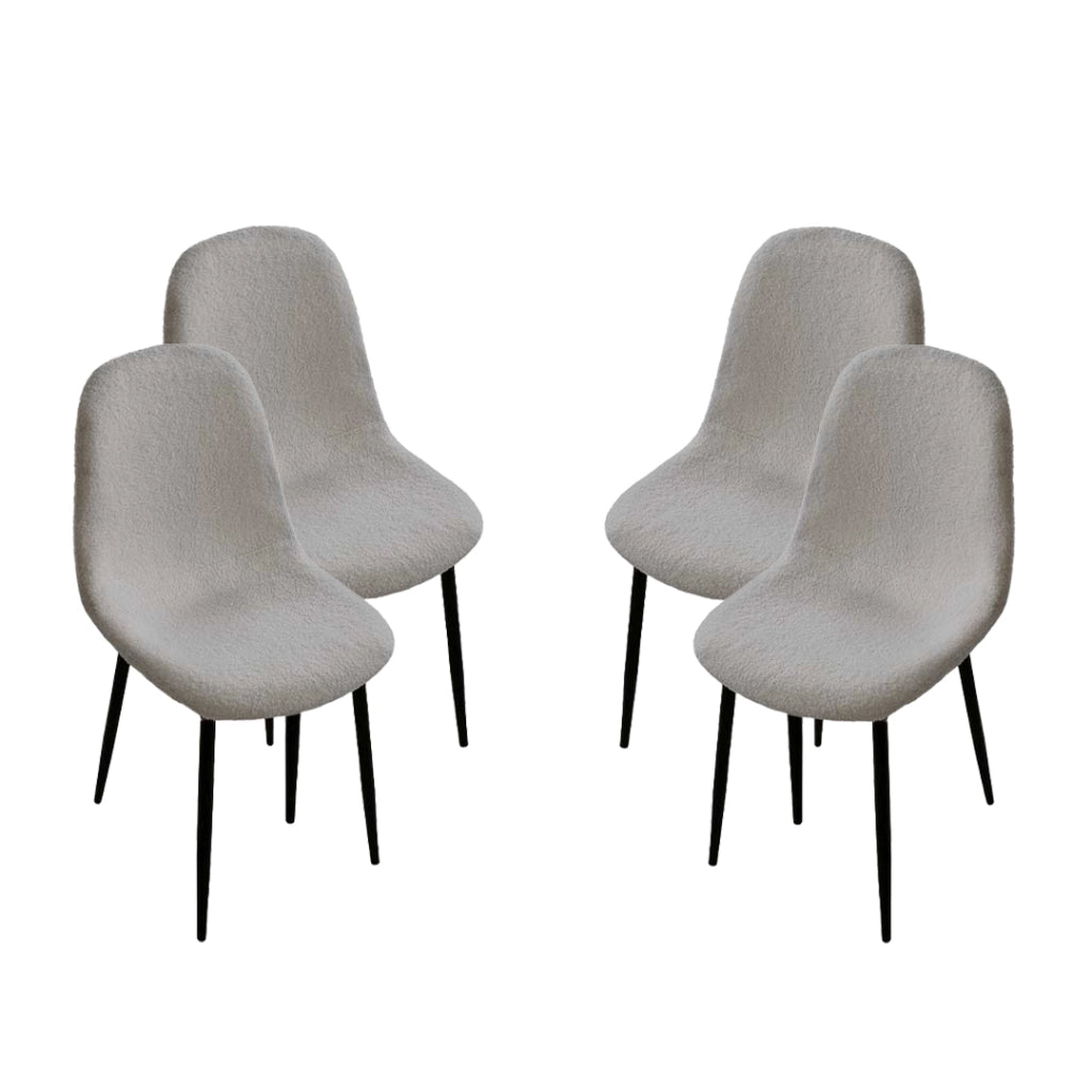 MAURY'S SET 4 SEDIE IMBOTTITE TEDDY TESSUTO GRIGIO CON GAMBE NERE 44X48X88 CM