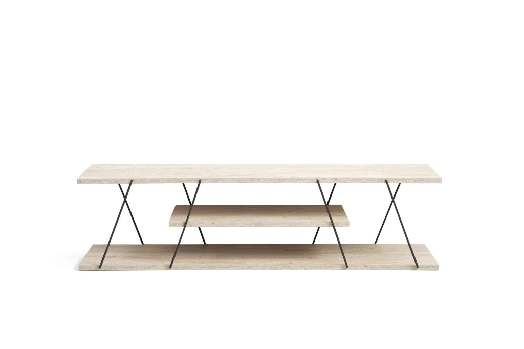 Mobile TV in legno "Canaz" - 120 x 30 x 33 cm - Travertino Nero