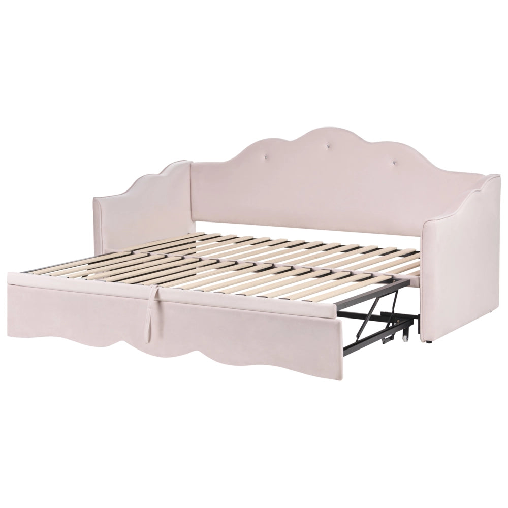 Letto singolo con secondo letto a scomparsa velluto rosa chiaro 90 x 180/200 cm camera da letto cameretta