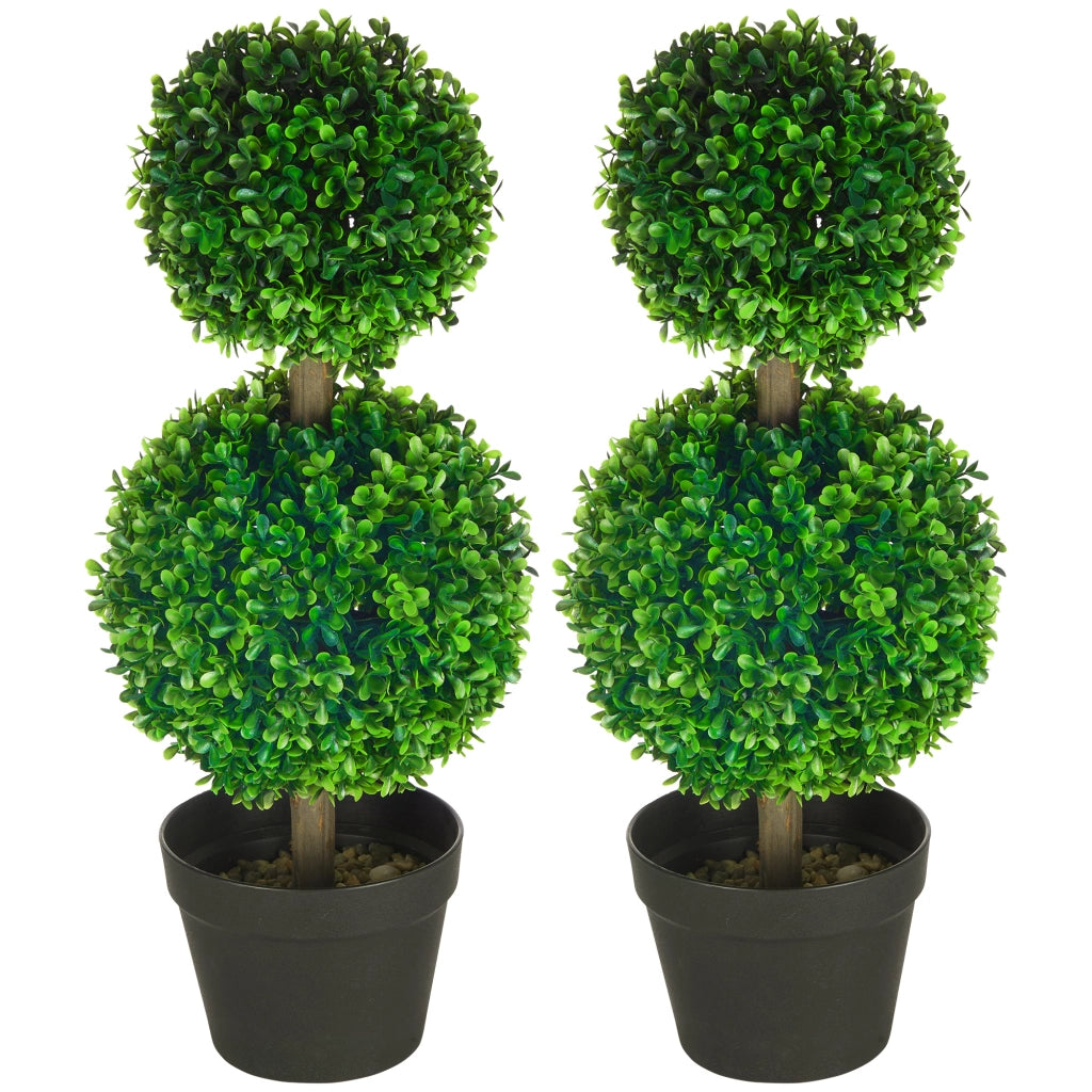 Set da 2 Bosso Artificiale a Doppia Sfera con Tronco e Vaso, Piante Finte Altezza 60 cm, Verde per Interno ed Esterno