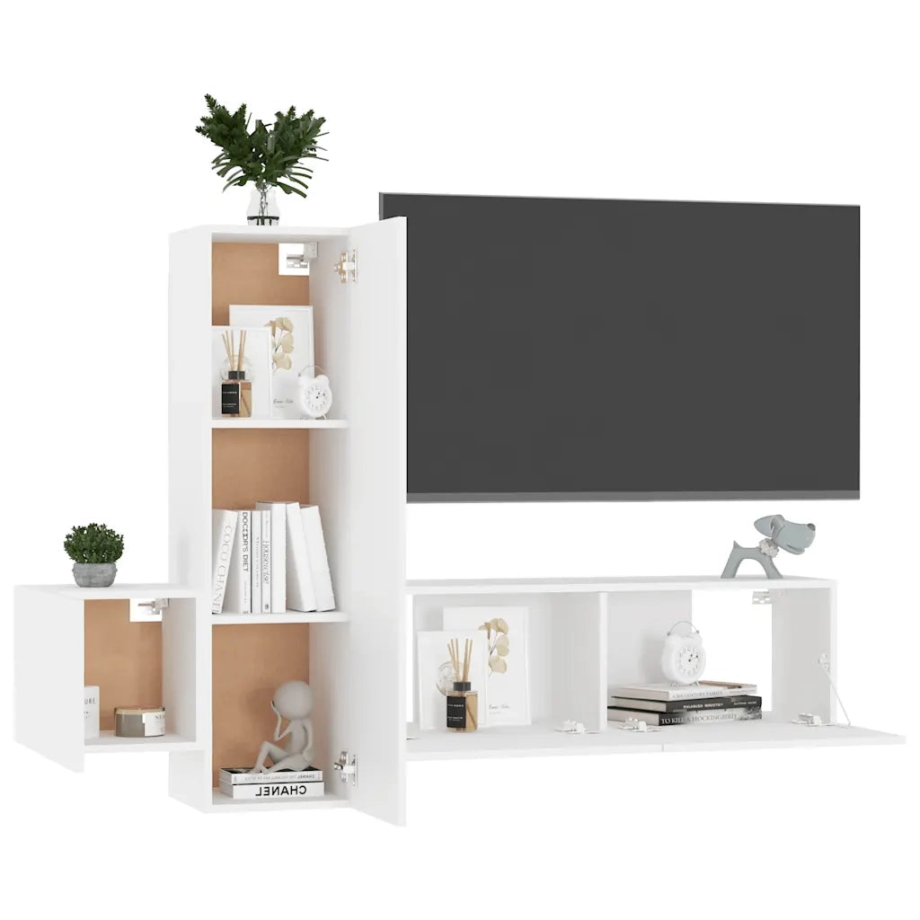 Set di Mobili Porta TV 3 pz Bianco in Legno Multistrato 3078656