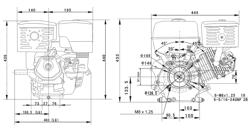 LIFAN 190 Motore a benzina 4 tempi 10 kW (15 CV) 25,4 mm 420 ccm, OHV, con avviamento a strappo