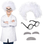 Costume di laboratorio 4 pezzi - Incluso cappello da laboratorio - Occhiali da nerd divertenti - Barba e baffi - Sopracciglia - Kit di travestimento - Costume di travestimento