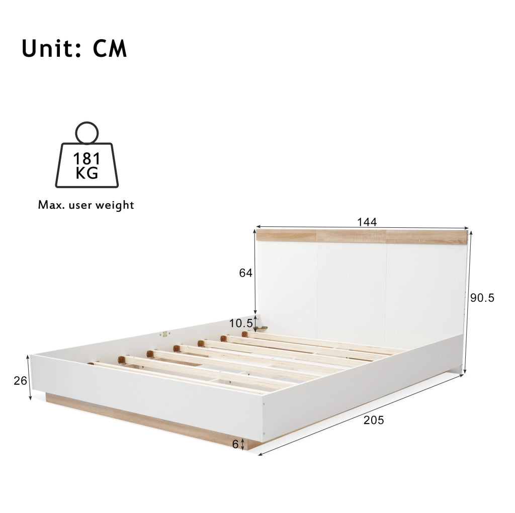 Letto matrimoniale sospeso 140x200 cm bianco e rovere Sonoma