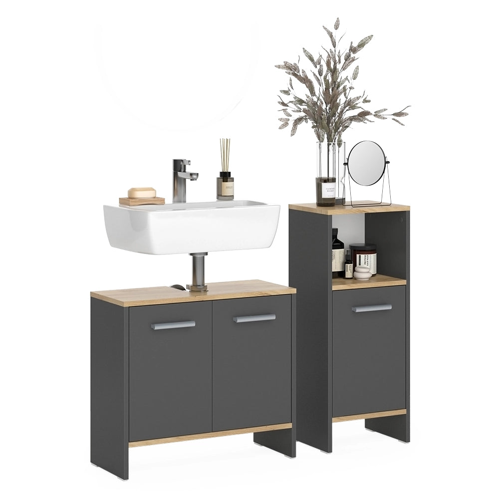 Vicco Set di mobili da bagno Antracite/quercia dorata 2 parti