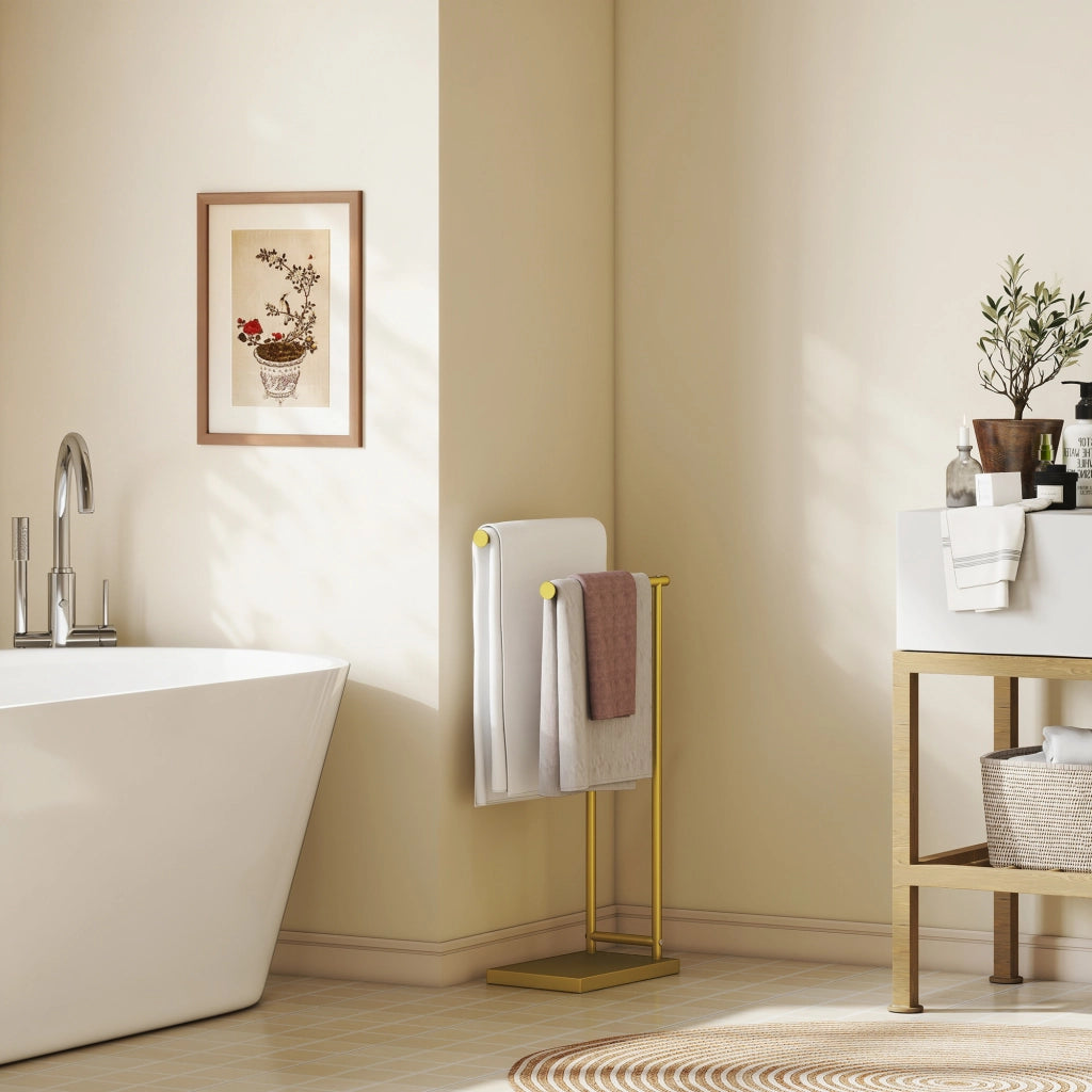 Portasciugamani a L con 2 Barre ¨C zephmum ¨C Dorato 35.5x20x78 cm