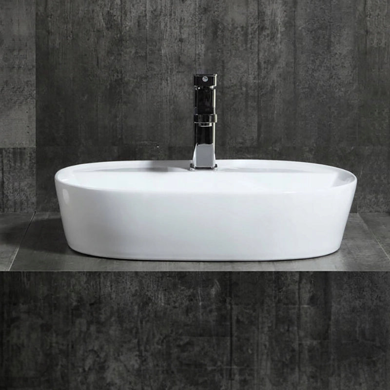 Lavabo da appoggio in ceramica bianca lucida, ovale, 60x40 cm