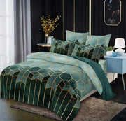 Set di coperte da letto stile moderno con disegno geometrico in verde scuro - 3 pezzi, microfibra, 200 x 200 cm