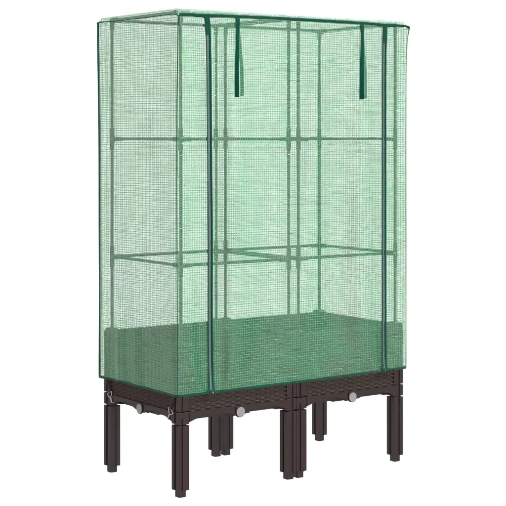 Fioriere | Cassetta per fiori | Letto Rialzato con Copertura Serra Effetto Rattan 80x40x140 cm
