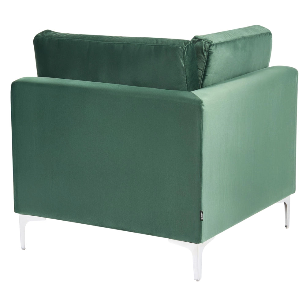 Divano ad angolo componibile versione sinistra a 4 posti in velluto verde con gambe in metallo argentato a forma di L ottomana Stile glamour