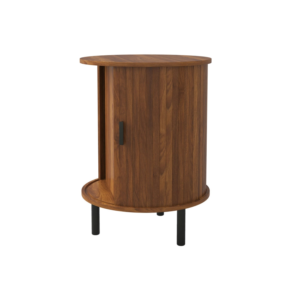 Mobile contenitore rotondo con anta scorrevole, finitura noce, 48x48x65 cm