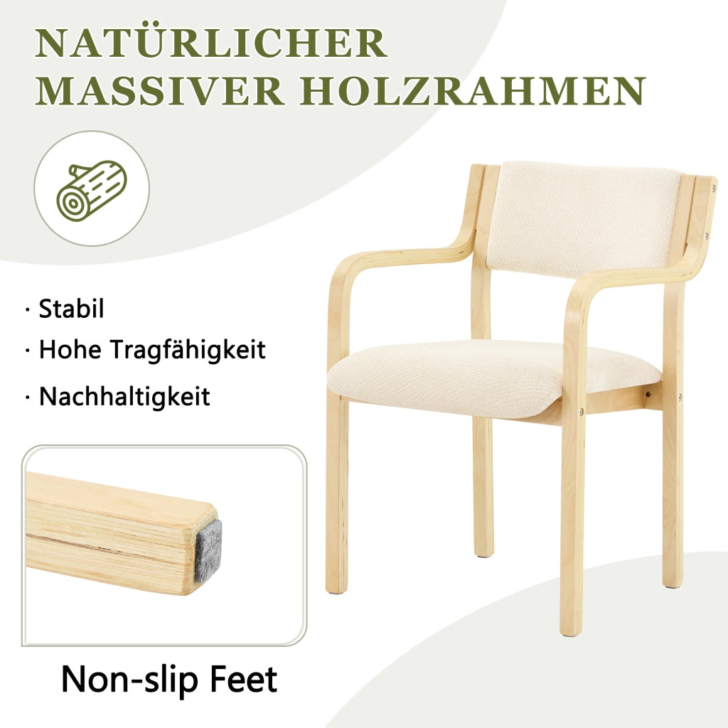 Sedia da Pranzo con Braccioli, Design Scandinavo, Schienale Ergonomico, in Legno Bianco