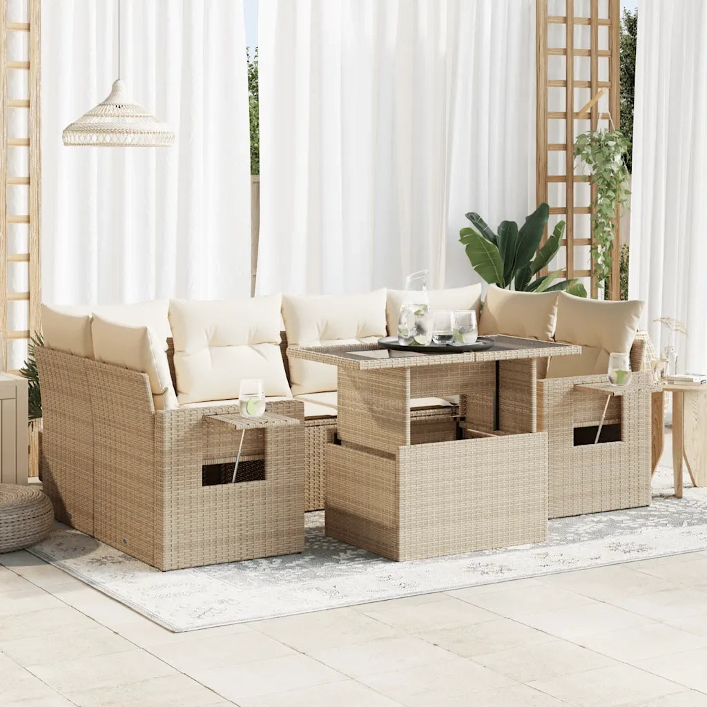 Set Divani da Giardino 7 pz con Cuscini Beige in Polyrattan 3326429
