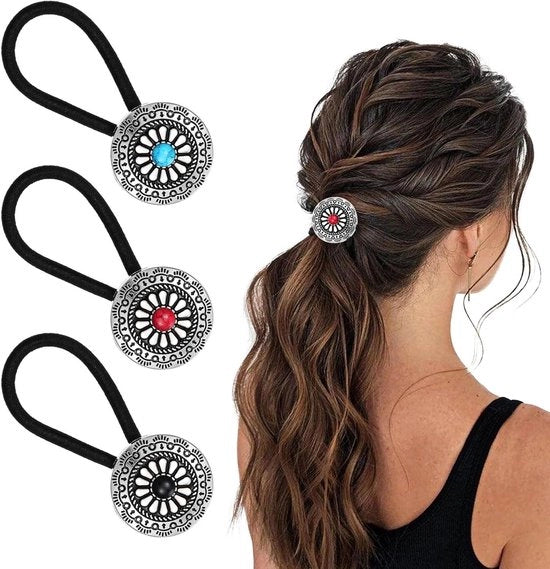 Allettamento plus - Cinturino per capelli a forma di cinturone con concho in turquesa e fiori di zucca in stile western