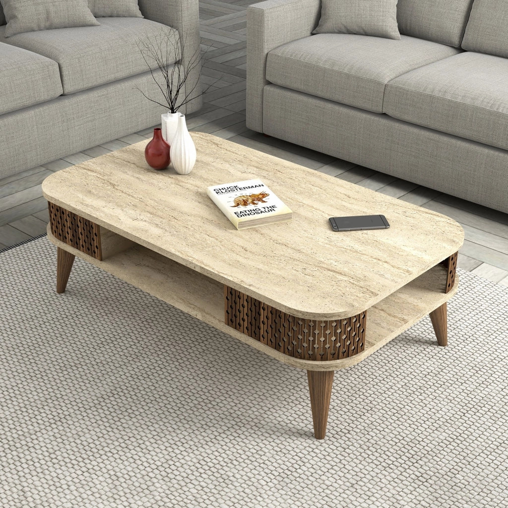 Medicina, Tavolino da Salotto un Vano, 105x60x35h cm Beige Marmo