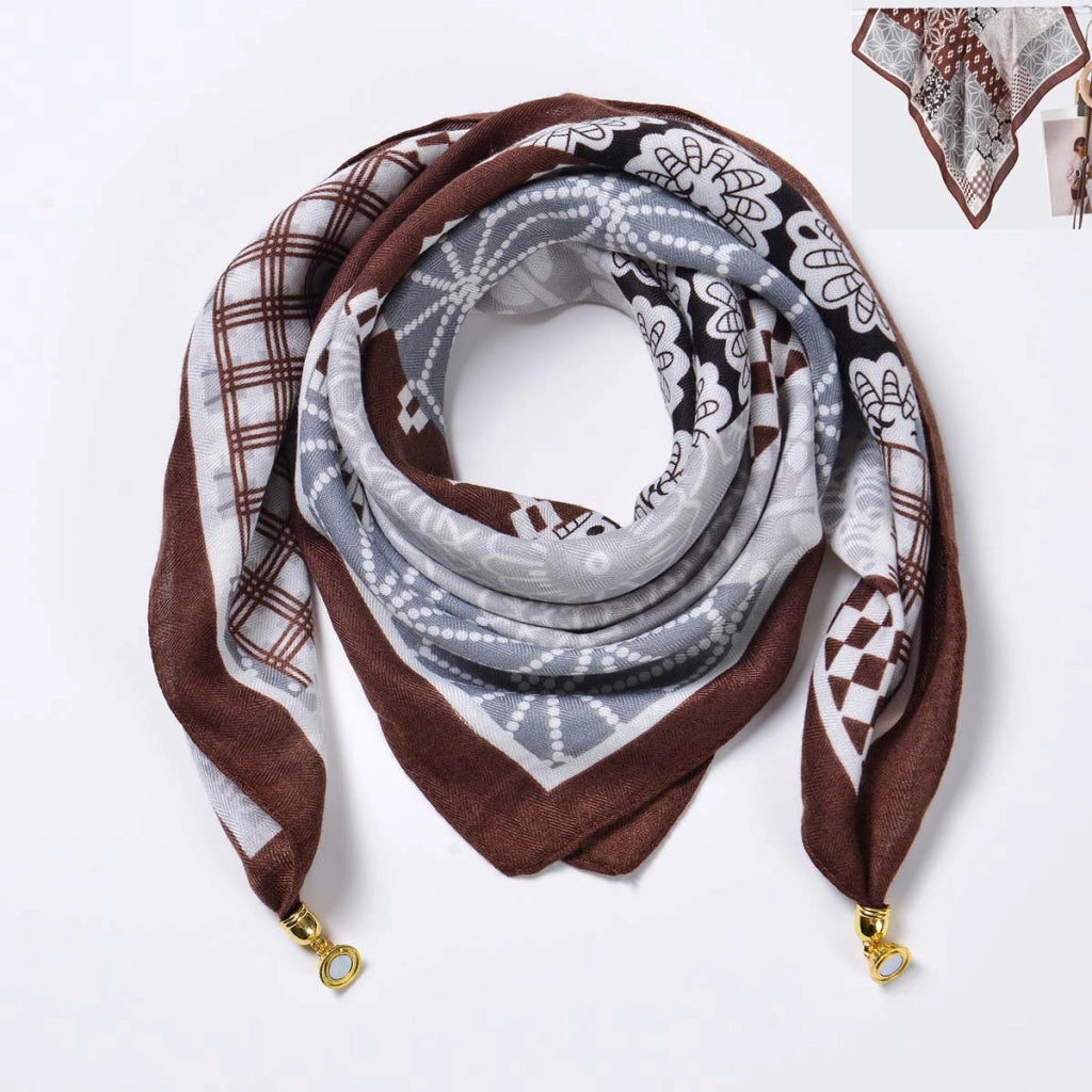 Sciarpa quadrata in cotone e lino/sciarpa di seta da donna con chiusura magnetica, versatile per la primavera e l'autunno, scaldacollo/sciarpa triangolare/sciarpa autunnale.