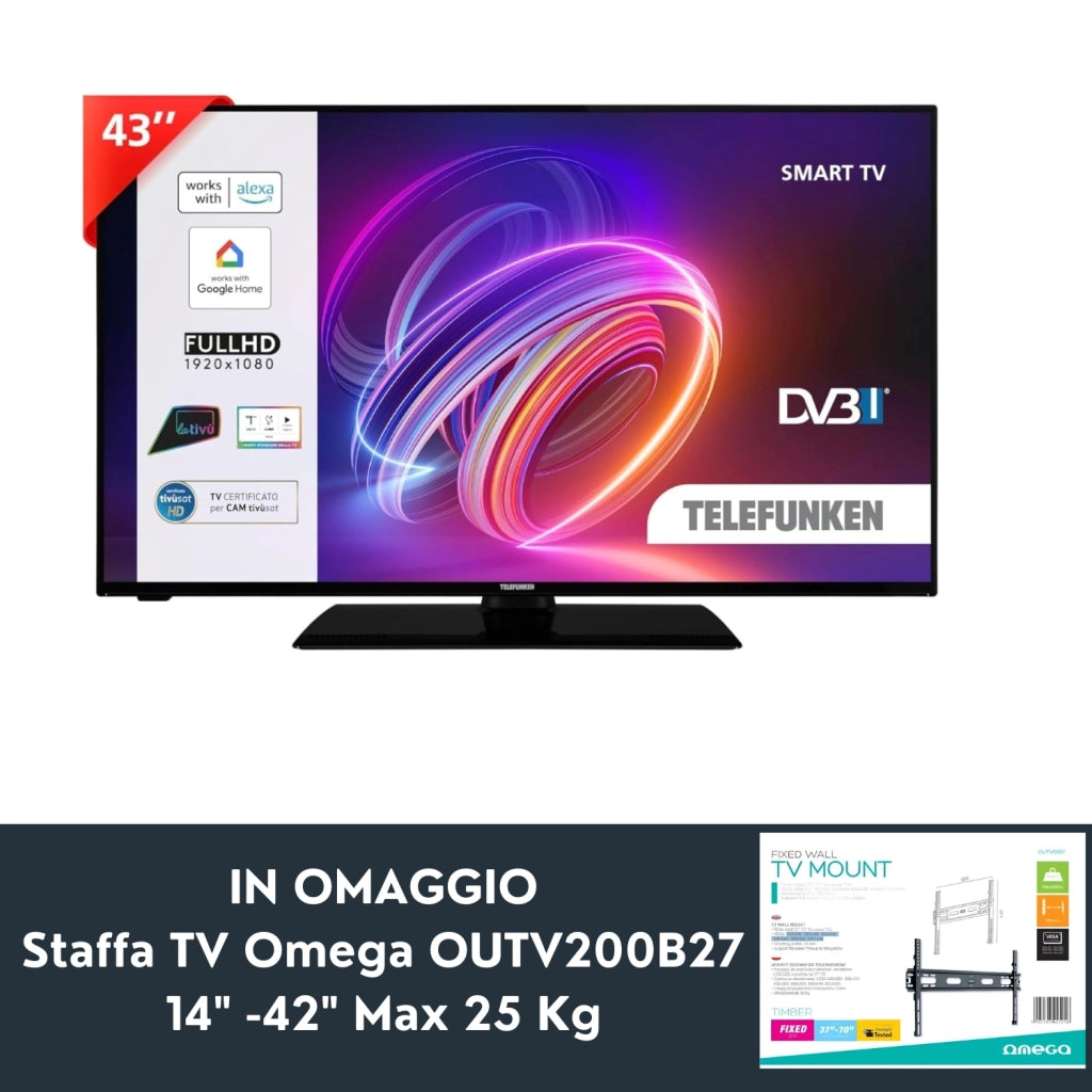 Telefunken Te43551b42 Smart 43" Full Hd-dvb-t2 + Omega Staffa Tv Outv600f