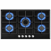 Piano Cottura 5 Fuochi Gas da Incasso 90x55cm in Acciaio Nero e Ghisa per Cucina