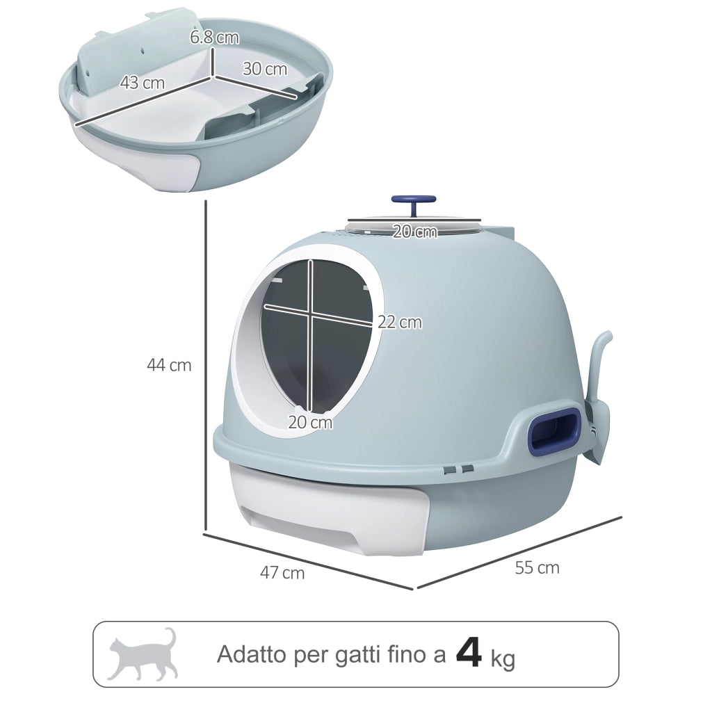 Lettiera per Gatti Chiusa con Vassoio Estraibile, 2 Ingressi e Paletta, 47x55x44 cm, Azzurro