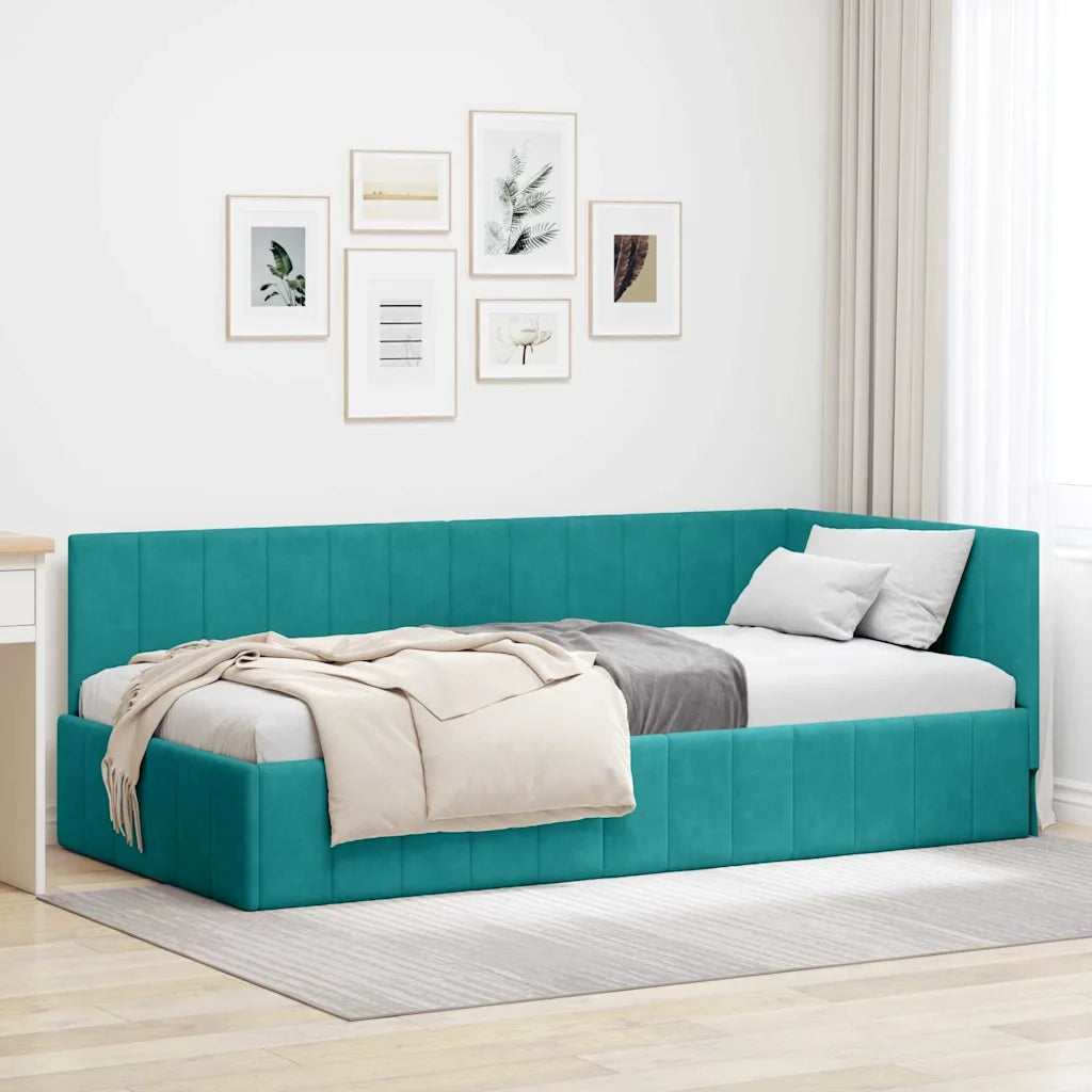 Cornice del letto ad angolo Turchese 100 cm x 200 cm Velluto