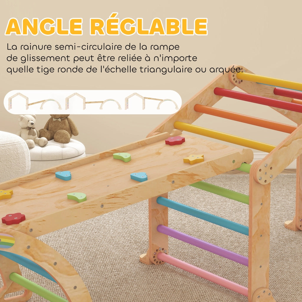 Triangolo di arrampicata con scivolo reversibile e altalena ¨C Xylo ¨C Struttura multicolore per bambini