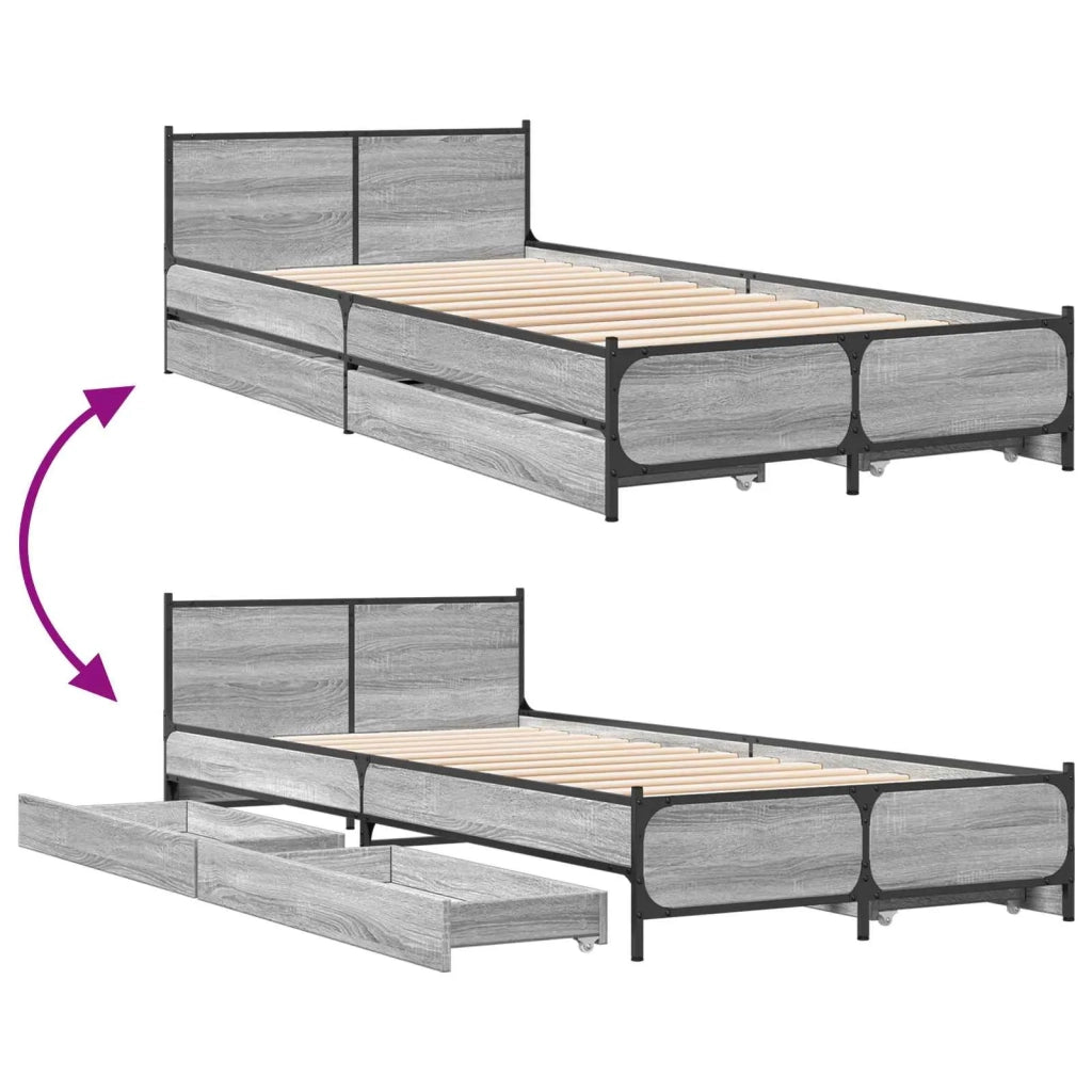 Struttura letto con testata con ruota Sonoma grigio 80 x 200 cm 3429696