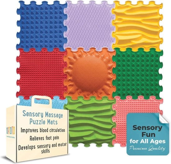 Set di Mattonelle di Massaggio Puzzle Colorate Stimolanti per la Motoria e lo Sviluppo - 9 pezzi