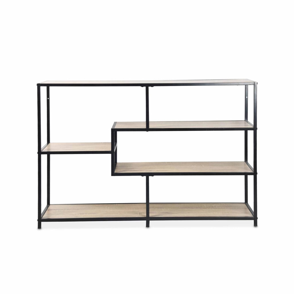 Libreria industriale in metallo ed effetto legno, 5 livelli, marrone