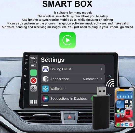 Adattatore CarPlay wireless per autoradio - Converte il CarPlay cavo in wireless - Auto-Connect per iOS 10+ dongle CarPlay