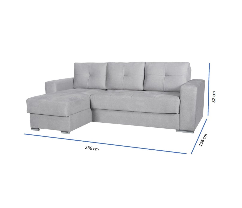 Cesaro, Divano Letto con Penisola Contenitore, 236x156 cm Grigio Chiaro