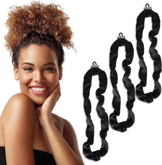 Elastici di seta adattabili - Set di 3 elastici extra grandi in seta nera per donne e ragazze