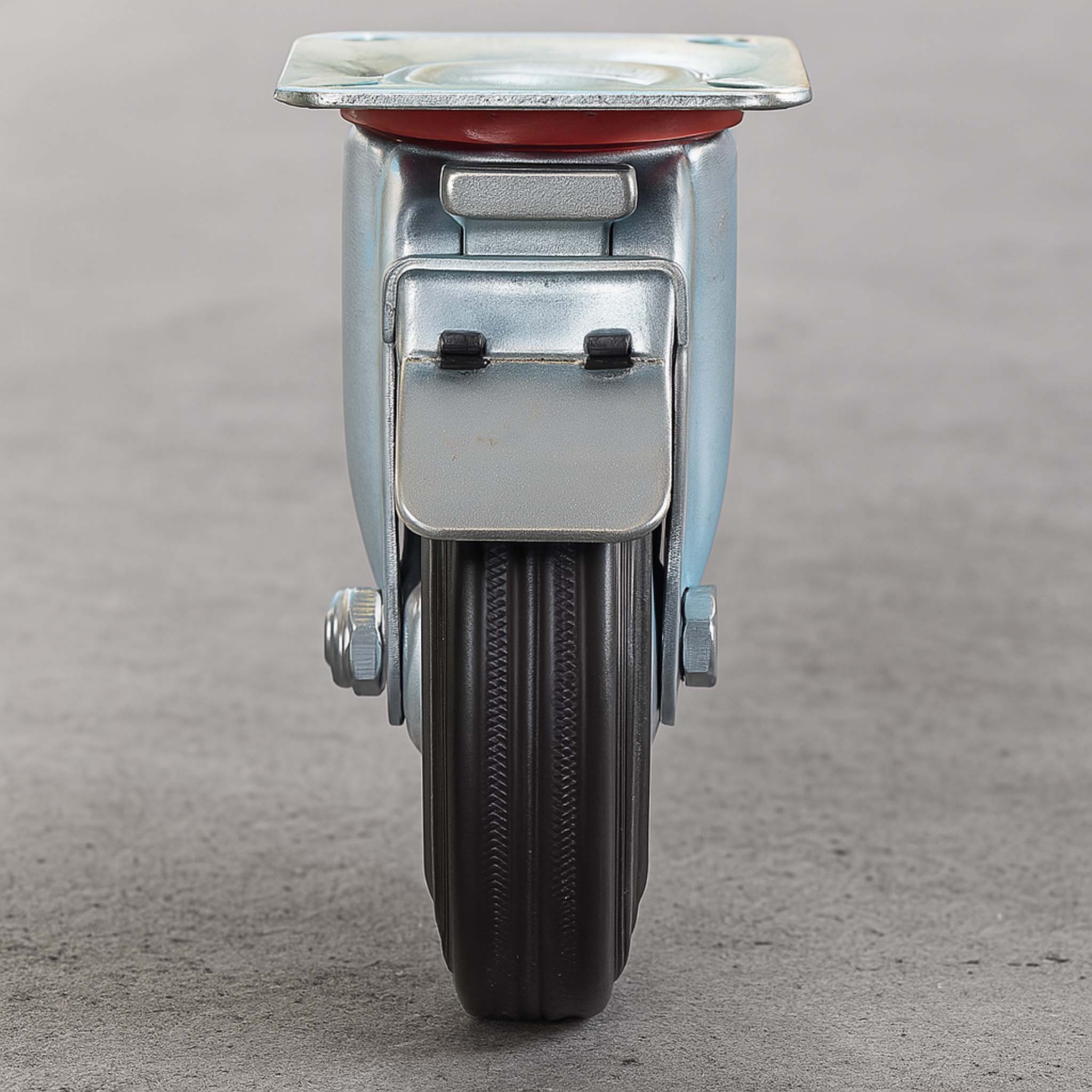 Set 4 ruote piroettanti, freno doppio blocco, Rotella 200mm max 150kg, metallo e gomma piena