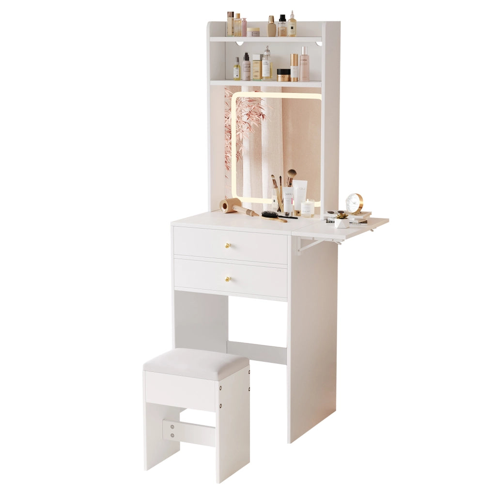 Toeletta con 2 cassetti e 2 vani; LED regolabile - per camera da letto - bianco - 75×45×156 cm
