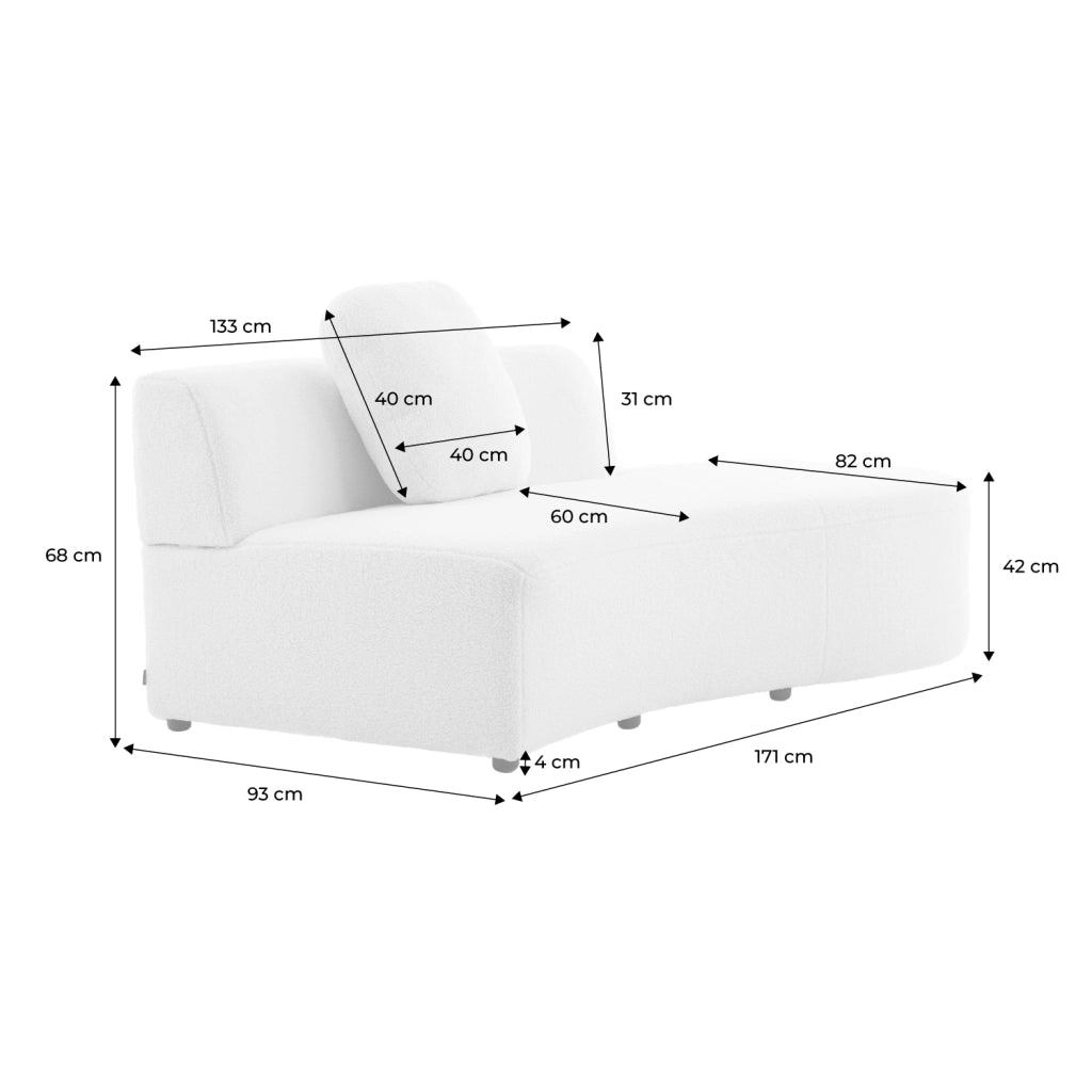 Divano organico a forma di virgola in bouclé, 2–3 posti, crema