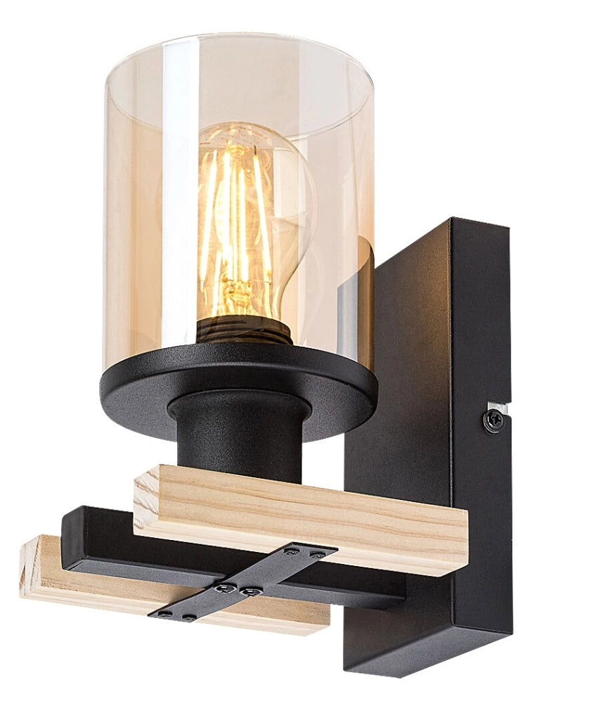 Applique moderna legno nero vetro ambra E27 Rabalux