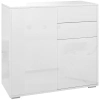 Credenza Moderna con 2 Armadietti e 2 Cassetti con Apertura a Pressione, 79x36x74cm, Bianco Lucido