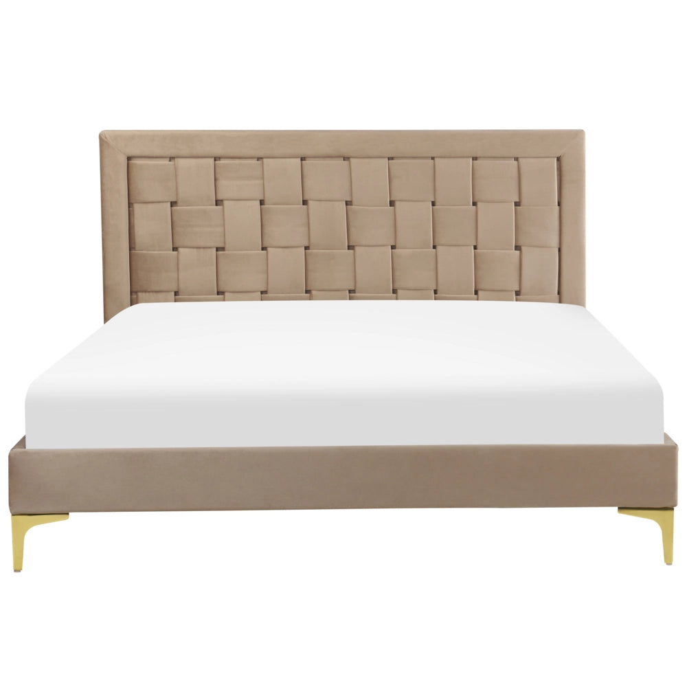 Letto Imbottito Matrimoniale 140 x 200 cm Testiera Taupè Velluto Gambe Dorate