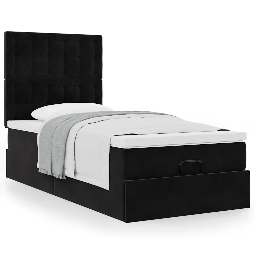Struttura Letto Pouf con Materassi Nero 90x190 cm in Velluto 3313585