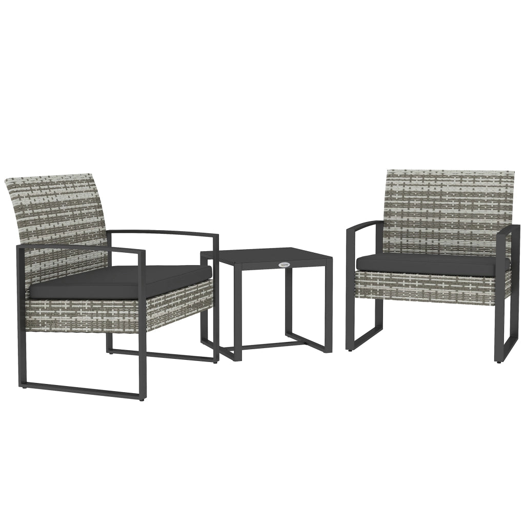 Set giardino 3 pezzi ¨C zephmum ¨C 2 sedie con cuscini + tavolino in vetro e polyrattan, grigio chiaro