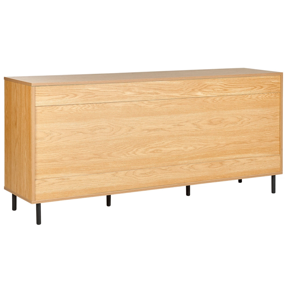 Credenza a 3 ante in legno chiaro con gambe in metallo nero Armadietto indipendente con ripiani Unità di stoccaggio per la casa Credenza minimalista