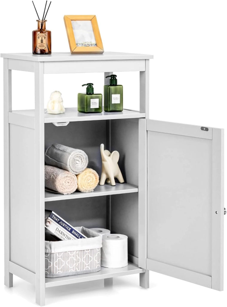 Mobile da Bagno con Ripiano e Armadio a Porta, 45 x 30 x 84 cm, Armadietto da Terra Autoportante in MDF, Armadio d’Archivio per Soggiorno, WC, Camera da Letto, Cucina (Grigio)