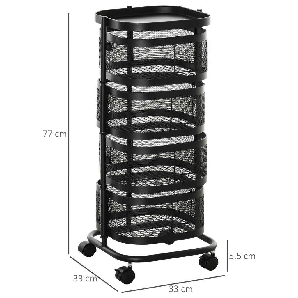 EasyComfort Carrello Portavivande con 4 Cestelli, Piano d'Appoggio e Ruote, in Acciaio e PP, 33x33x77 cm