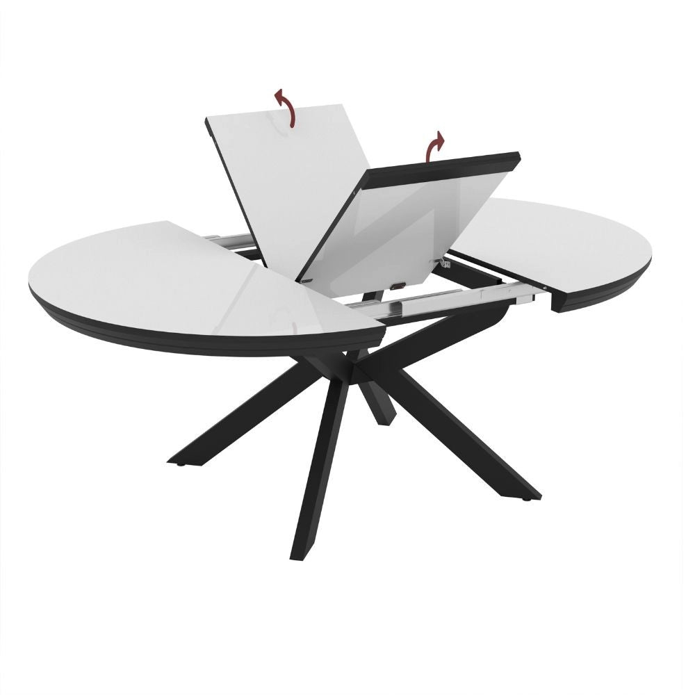 Tavolo allungabile Meli con piano bianco lucido con gambe nere