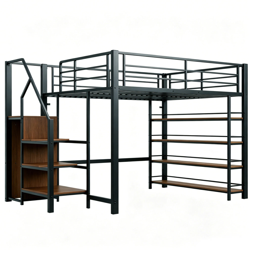 Letto a soppalco 140x200 cm con scala contenitore, nero