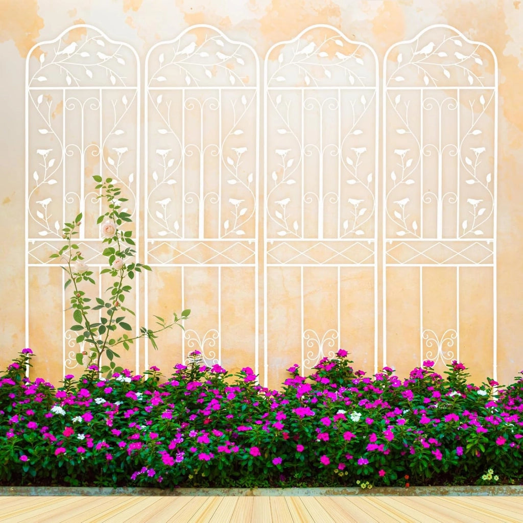 Traliccio per Rampicanti Metallo con Ripiano Pieghevole, Graticcio per Piante da Esterno, Griglia per Piante Rampicanti per Giardino, Cortile e Patio, 50 x 30 x 189,5 cm (Bianco,1)